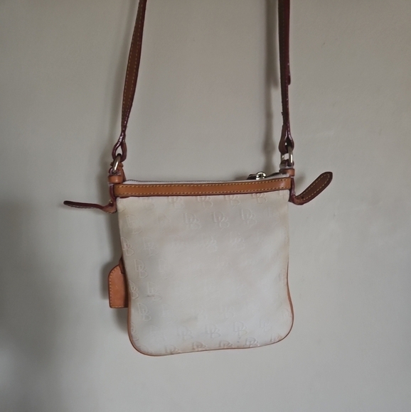 Dooney & Bourke White Monogram Canvas Crossbody Bag with Brown Leather Trim - Picture 3 of 11